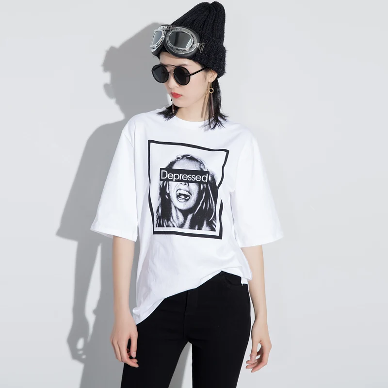 2017 Новая мода свободные Футболки Женщины О-Образным Вырезом Личность девушки