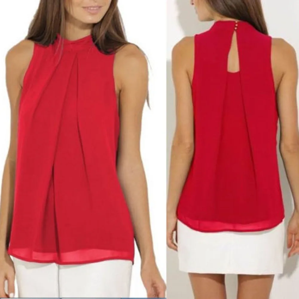 Новые женские повседневные шифоновые рубашки без рукавов футболки Летние