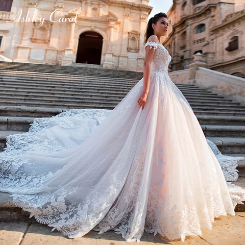 Роскошное Свадебное платье Эшли Карол для женщин; Коллекция 2024 года; С открытыми плечами с аппликацией принцессы; Милое Свадебное платье; Vestidos De Novia