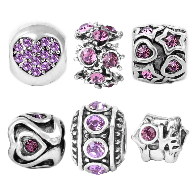 1 Set Fashion Crystal Love Heart Charms Beads Fit pandora Bead Charm Bracelets For Women DIY Jewelry Making SPB094 | Украшения и