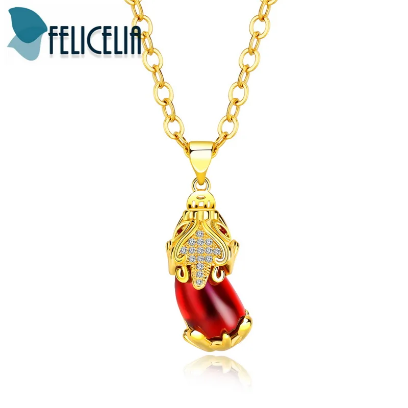 Ожерелье Felicelia Classic Pi Xiu Design с красным кристаллом из кубического циркония в золотом цвете для женщин и девочек, символ удачи.
