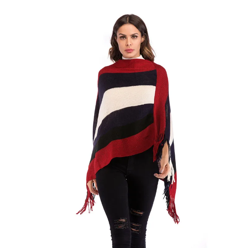 2018 New Striped Jumper Trend Bat Sleeve Pullover Street Women Sweaters and Pullovers Ponchos Capes Sueter Mujer 5863 | Женская одежда