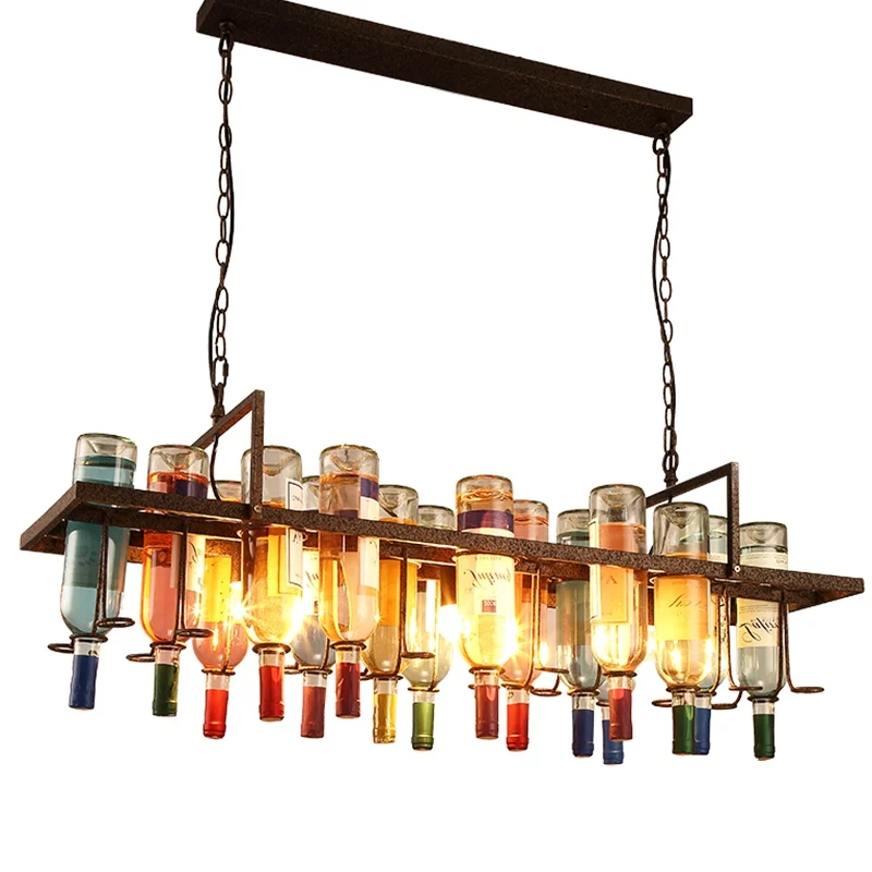

wongshi Vintage Retro Wine Bottle Iron Pendant Light LOFT Hanging DIY Creative Bar Restaurant Cafe Decor Pendant Lamp
