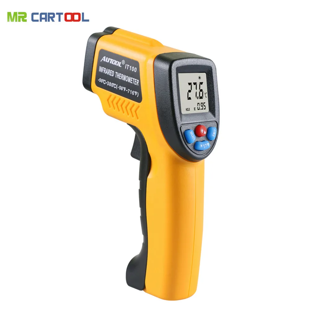 MR CARTOOL IT100 Infrared Thermometer Gun Non Contact LCD Display Digital Analyzers C/F Selection -50~380 Degree -58~716F |