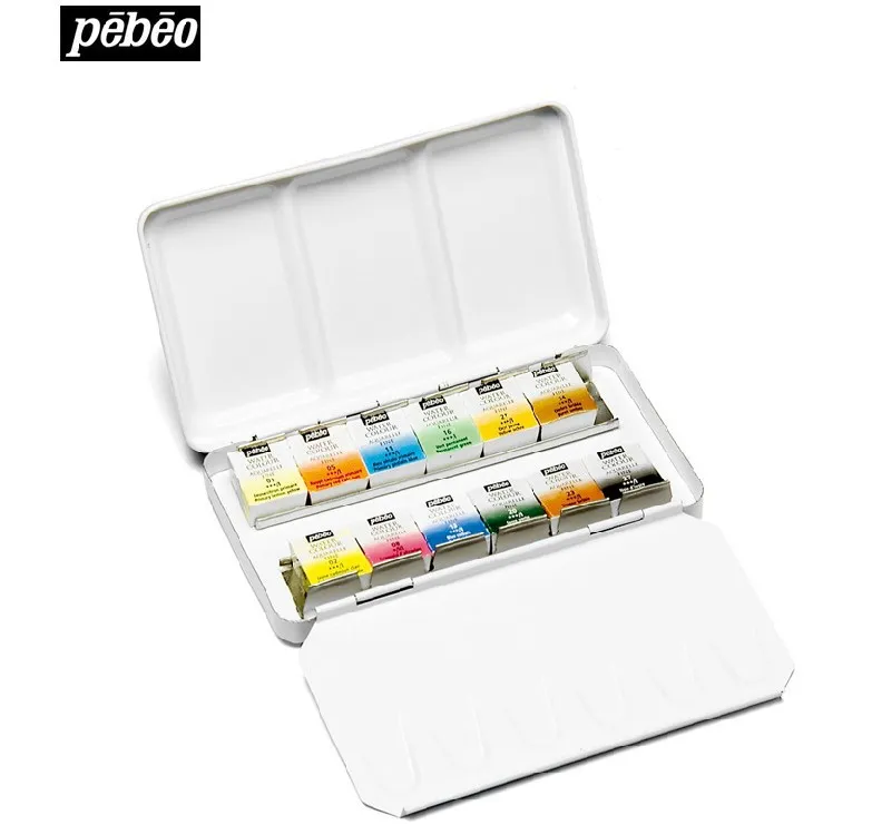

Pebeo Fine Watercolours Round Metal Box of 12 colors Pocket Set