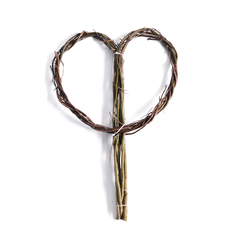 2 Pack Heart-Shaped Natural Wicker DIY Flower Wreaths for Wedding Decoration and Home Decor Supplies image 3