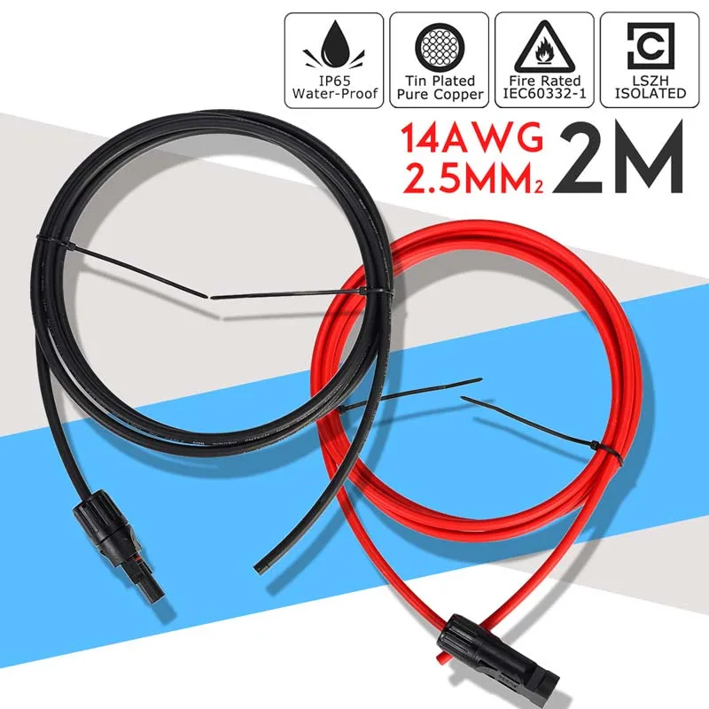 2m 2,5 мм 14 AWG KINCO 1 пара удлинитель для панели солнечных батарей кабель медный провод черный и красный с MC4 разъем Солнечный PV кабель - Цвет: 2m