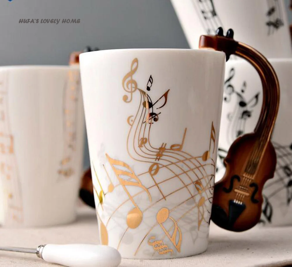 Novelty Creative Violin Ceramic Cup Personality Music Note Milk Juice Lemon Mug Coffee Tea Home Office Drinkware Unique Gift|cups