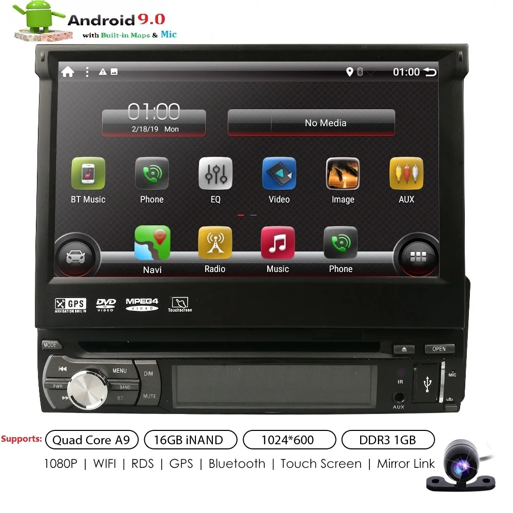 Универсальный 1 din Android 9 четырехъядерный автомобильный dvd-плеер gps Wifi BT Радио BT 1GB ram 16GB ROM16GB 4G SIM сетевой руль DAB