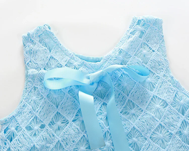 High Quality Children Baby Girl Clothes Summer Dress Kids Dresses Sleeveless Blue Lace Bow Fashion Princess V20 | Детская одежда и