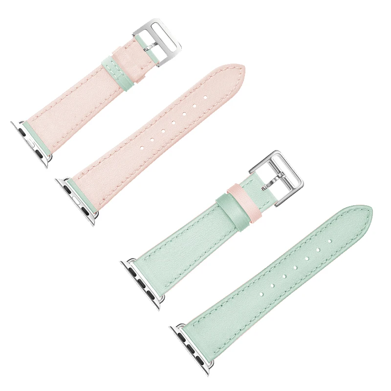 Ремешок из натуральной кожи для apple watch band 44 мм 40 двухцветный браслет iwatch 42 38