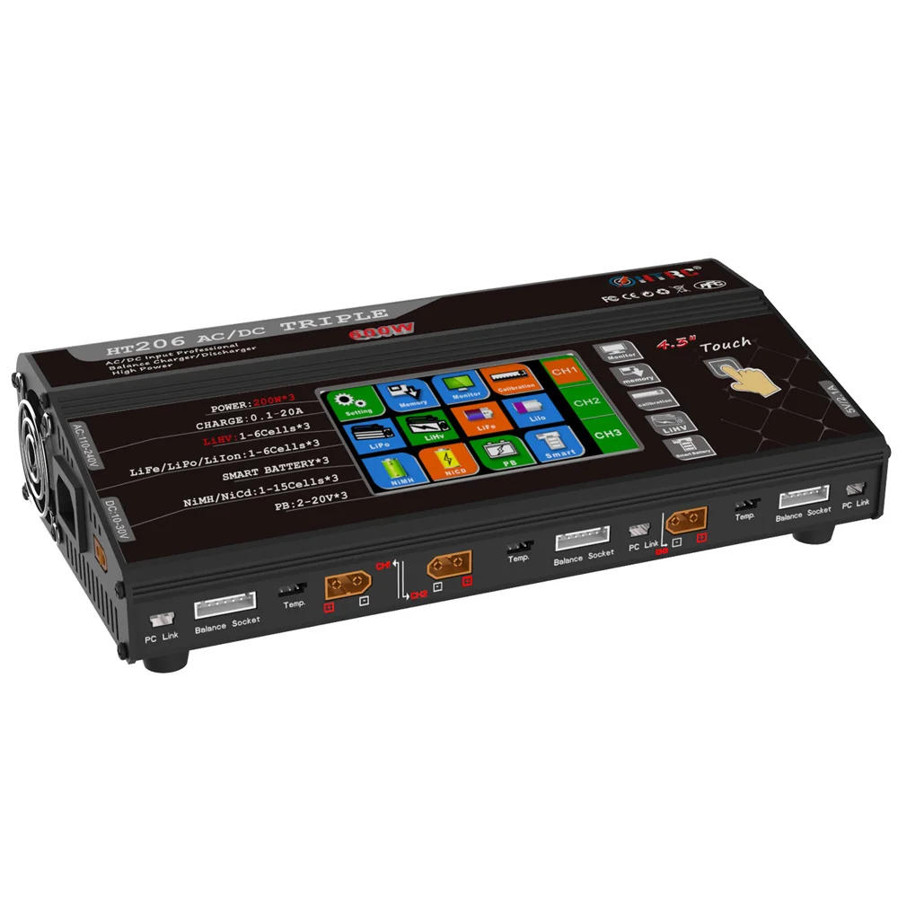 Трехпортовое балансирующее зарядное устройство HTRC HT206 200 Вт * 3 20 А для