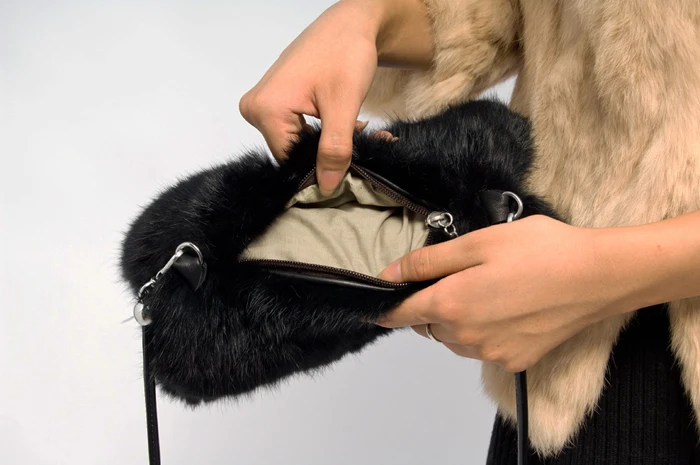 Сумка из натуральной кожи Меховая муфта для рук кроличьего меха портативная