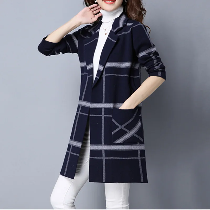 XUXI Женское шерстяное пальто в клетку с воротником костюмом новинка 2019 удлиненный