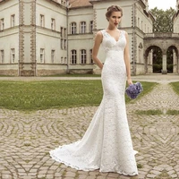elegant mermaid white lace wedding dresses custom made 2015 beautiful v neck and lace up bridal gown