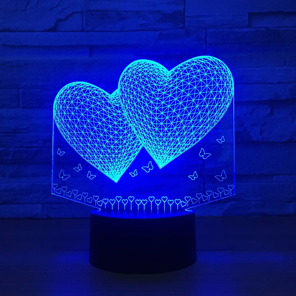 

3D воздушные шары двойной формы сердца LED 3D ночник романтическая атмосфера лампа освещение свадебное украшение влюбленные пара подарок