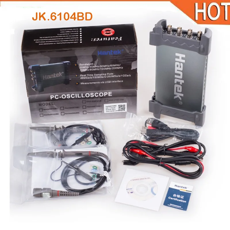 Hantek 6104BD USB осциллографы на базе ПК 4 канала 100 МГц полоса пропускания цифровой