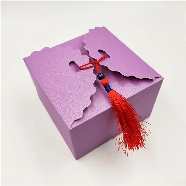 purple 12 шт маленькая прямоугольная Бумага конфеты Коробки+ Красный кисточкой, детская игрушка в ванную Подарочная коробка на день рождения сувенир для свадебной вечеринки Box 6,5x6,5x4,5 см - Цвет: purple