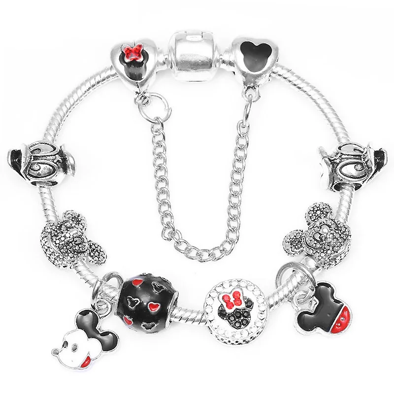 14 Boosbiy Dropshipping Cute Mickey Minnie Charm Bracelet For Women Kids With Silver Snake Chain Brand Bracelet Christmas Jewelry - Окраска металла: 14