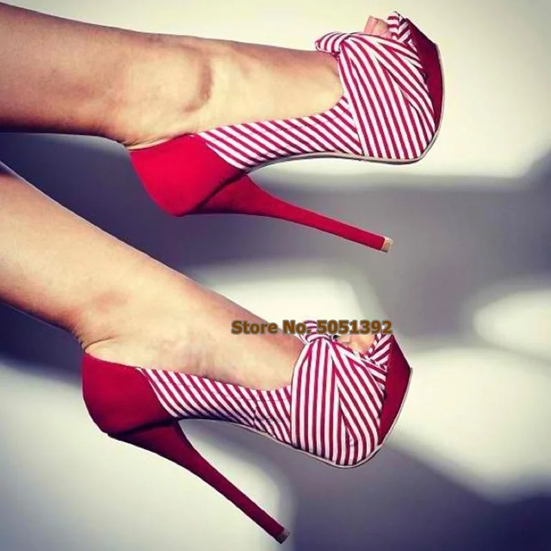 

Women High Platform High Heel Stiletto Heel Pumps Bowtie Peep Toe Zebra Pattern Stripes Bow-Knot Mixed-Colors Plus Size Shoes