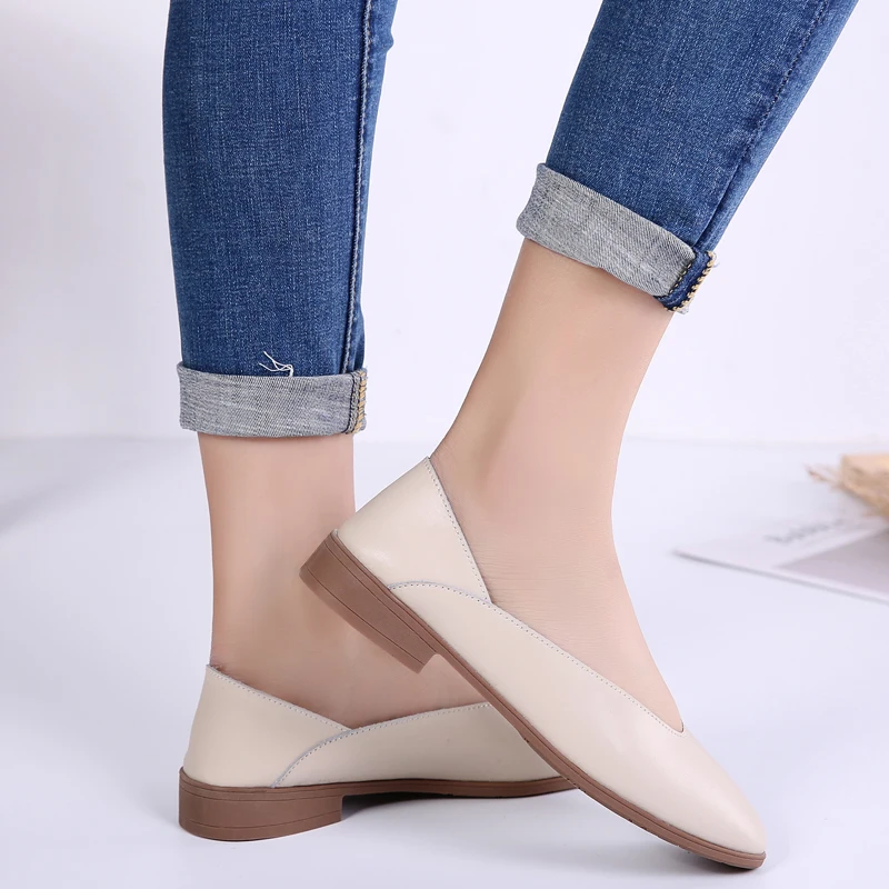 Женские мокасины на плоской подошве STQ из натуральной кожи осень 2901 | Обувь