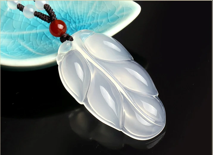 Ice jade myelin leaf pendant necklace Male and female couple gold branch agate stone | Украшения и аксессуары