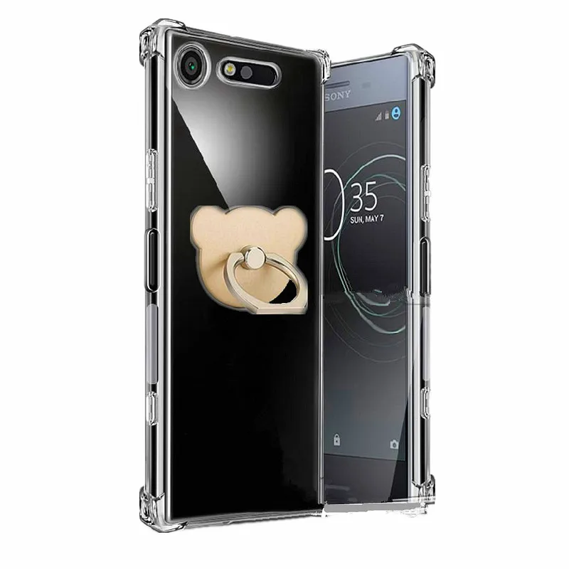 For Xperia X Compact XP Four Angles Anti-Knock Ring Holder Soft TPU case for Sony XA XA1 Plus XA2 Ultra Transpaent Phone Shell |