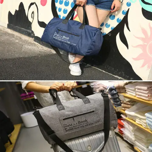 

Portable Foldable Travel Luggage Baggage Storage Carry-On Duffle Bag Outdoor Trip Clothing Stuff Storage Hand Bags Solid Black