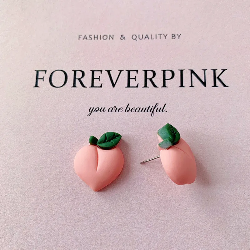 Peach Stud Earrings Милые серьги-гвоздики с фруктами и клубникой для женщин, милые летние корейские серьги с бананом, Персиком, виноградом, ананасом, полимерные серьги, вечерние ювелирные изделия, подарки - Окраска металла: Peach Stud Earrings