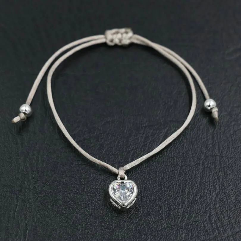Lucky Forever Love Heart Charm Bracelet Silver Color Men Women Shiny Zircon AAA Red Rope Thread Couples Bracelets Girl Jewelry | Украшения