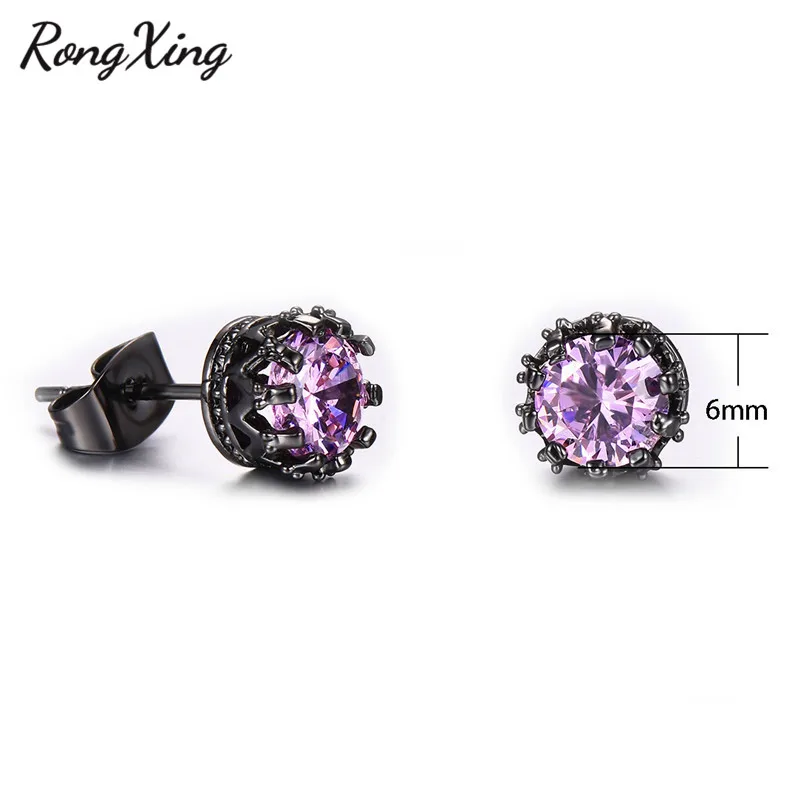 Женские винтажные серьги гвоздики RongXing фиолетовые/розовые круглые с цирконием и