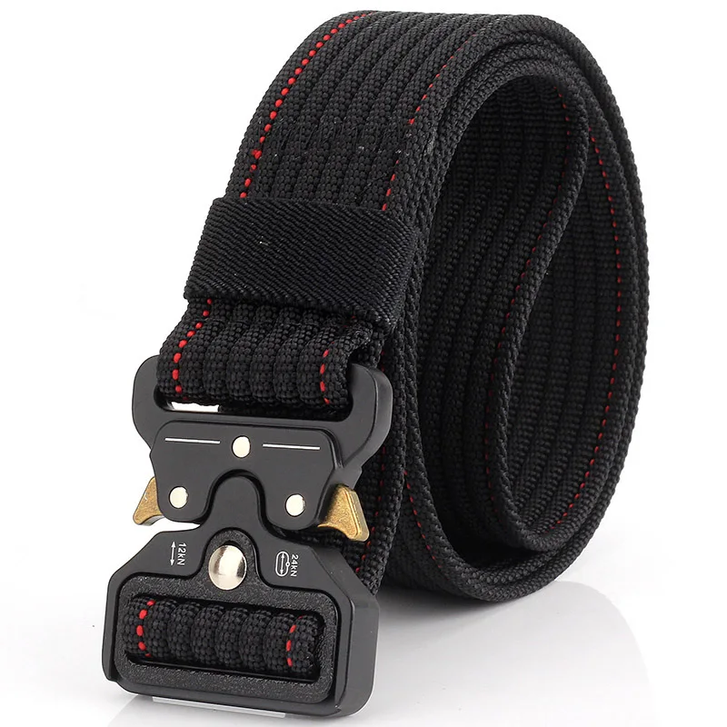 Black Red Belt 16 видов, модный Тактический тканевый ремень, многофункциональный тренировочный ремень, нейлоновый армейский ремень для фанатов, мужской ремень с двойной пряжкой, длинный ремень Кобра, подарок - Цвет: Black Red Belt