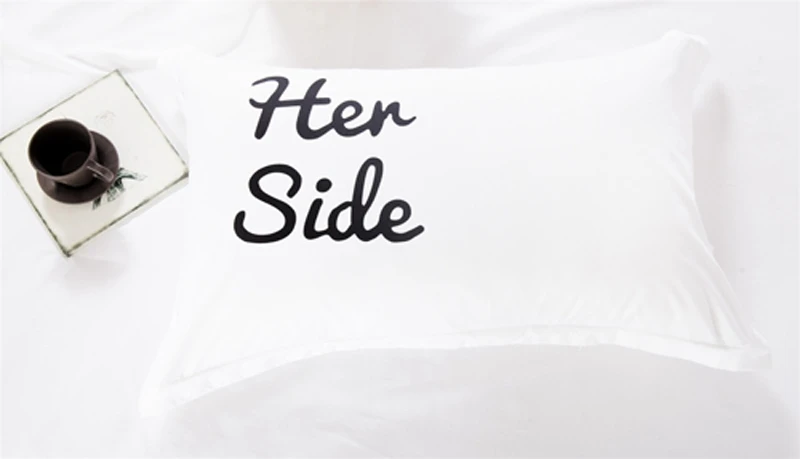 Черно белые комплекты постельного белья с надписью Her Side His двуспальный комплект