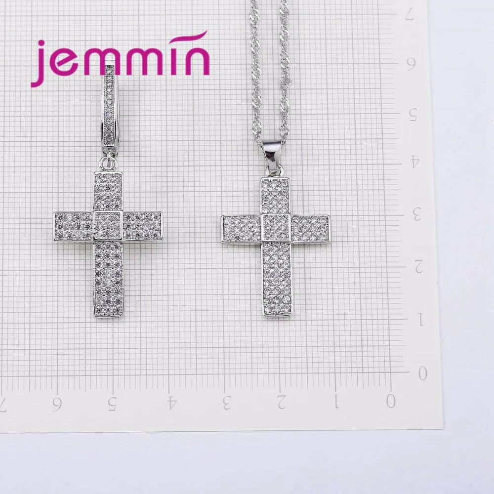 

Women Crystal Fashion Earrings Pendant Necklaces Set For Wedding Jewelry 925 Sterling Silver Bridal Jewellery Sets Gift