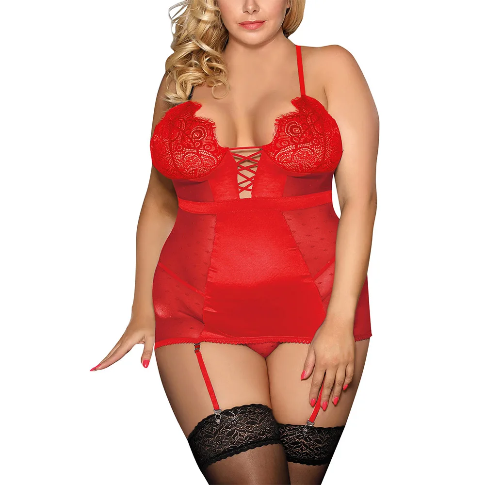 Женское сексуальное нижнее белье Babydoll большого размера, облегающее нижнее белье с сеткой и кружевом, женское сексуальное нижнее белье большого размера, ночная рубашка