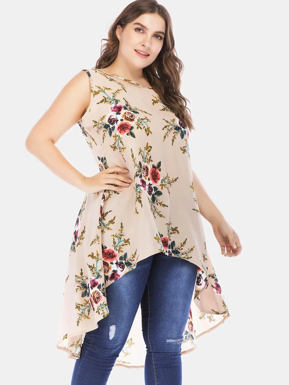 Элегантные топы без рукавов женские асимметричные блузки винтажные цветочные