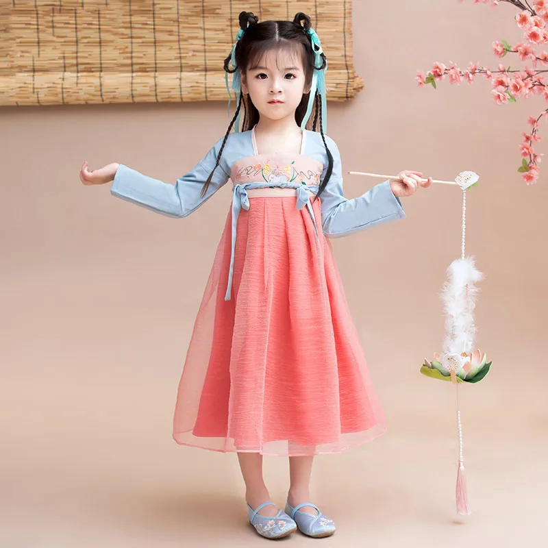 

Girls Hanfu Dress Chinese Ancient And Traditional Clothing Kids Catwalk Show Wear Chinese Folk Dance Performance Outfit DQL893