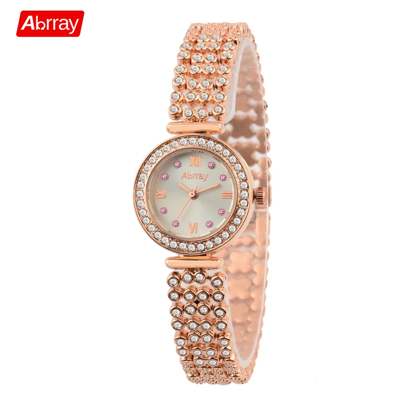 Женские кварцевые часы Abrray розовое золото со стразами японский механизм|wristwatch