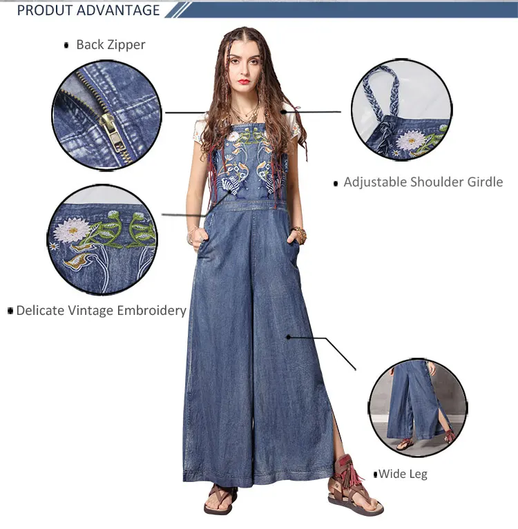 Женский комбинезон, новинка, Yuzi. may, Boho, джинсовый, винтажный, с вышивкой, широкие, комбинезоны DZ306, боди