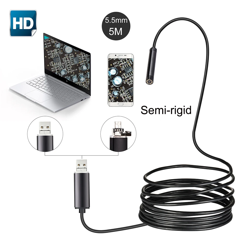 Камера-эндоскоп с кабелем 5 мм и светодиодсветильник кой | Безопасность защита