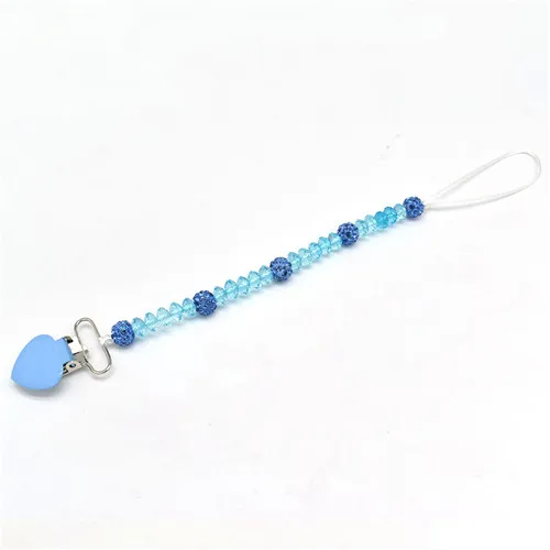 Light Blue Хрустальные клипсы для соски держатель пустышки анти-папка пустышка Клип цепь Соска-пустышка держатель детский крючок для коляски подвесной ремень - Цвет: Light Blue