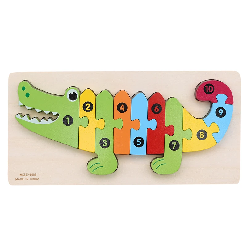 Crocodile Деревянные Монтессори мультфильм животных цифровые Обучающие игрушки-пазлы Развивающие детские игрушки ребенок раннего обучения игры игрушки Juguetes - Цвет: Crocodile