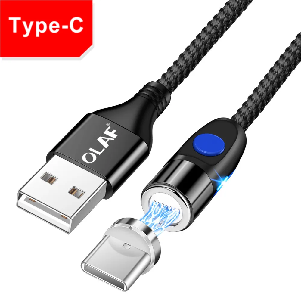 Магнитный кабель Олаф для iPhone samsung 3A, быстрая зарядка, магнитный usb-кабель для телефона, кабель Micro USB type C, магнитный кабель для зарядки и синхронизации данных - Цвет: Type C Black
