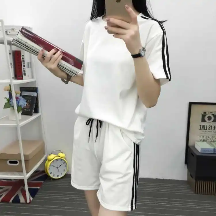 P03 L-5XL спортивный костюм женский Летний Новый Свободный Топ с коротким рукавом
