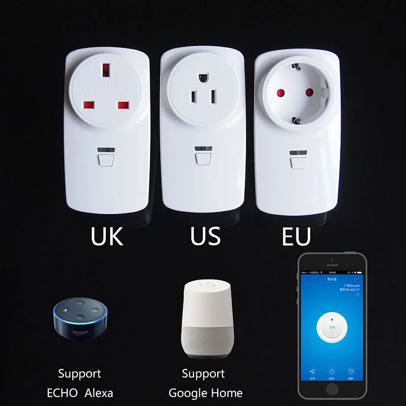 Умный Wifi 10A 16A светодиодный светильник с вилкой принимающий Google Home/Alexa Echo Control