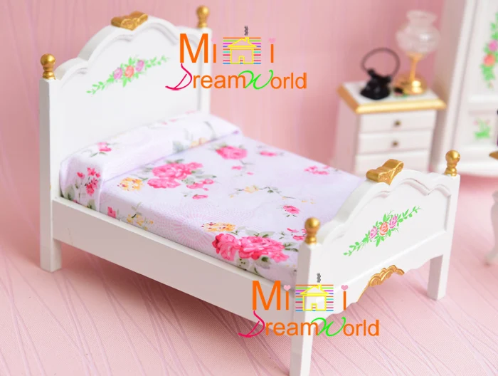 Free shipping! 1:12 Dollhouse Miniature Furniture Toy Bedroom Rose Bed Wardrobe Dresser 6pcs | Игрушки и хобби