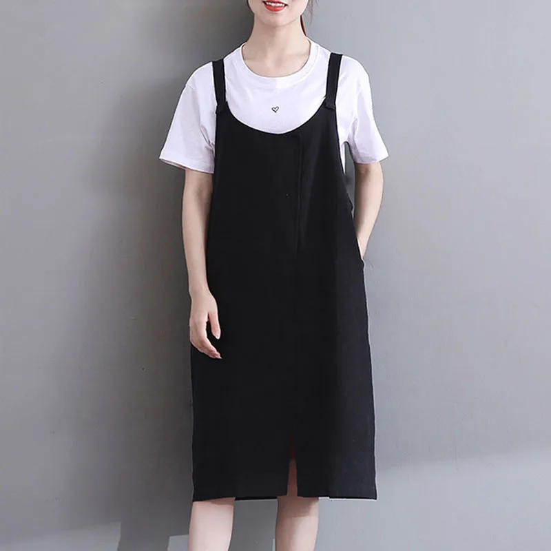 Mferlier Mori Girl Повседневное платье без рукавов однотонное черное хаки на бретельках