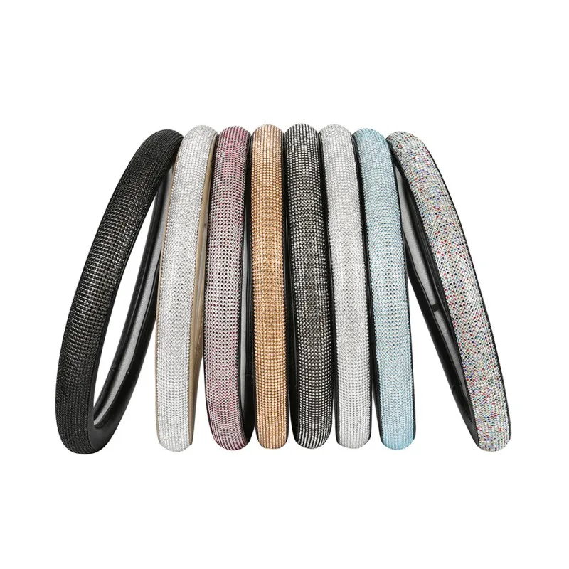

Diamond Car Steering Wheel Covers Leather Lady Crystal Rhinestone Steering-Wheel Cases Auto Interior Accessories