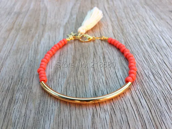H B659 браслет с оранжевым семечком из бисера и кисточек|bracelet|bracelet redbracelet wristwatch |