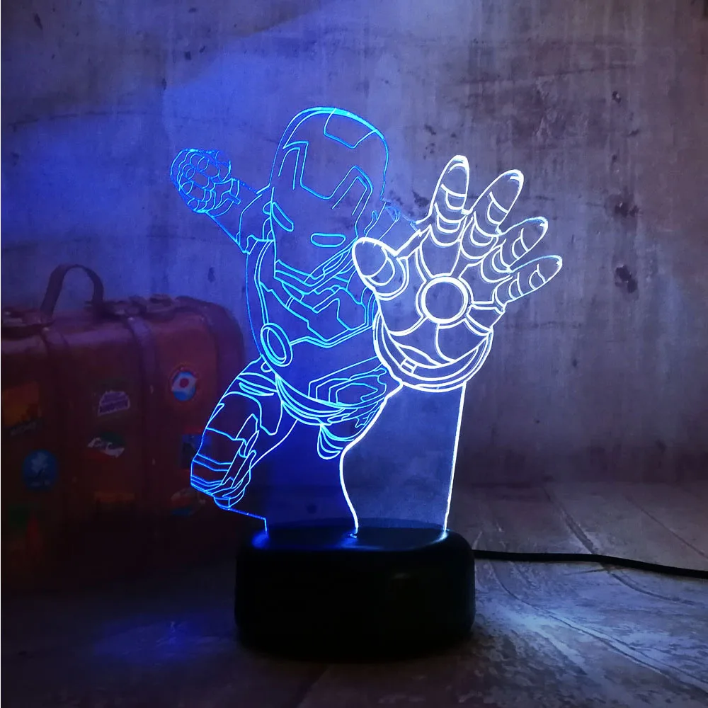 С героями комиксов Марвел, новая "Железный человек" Новинка 3D RGB светодиодный ночной Светильник смешанные двойной Цвет изменить LED Настольная лампа домашний Декор Рождественский подарок для детей мульти Цвет